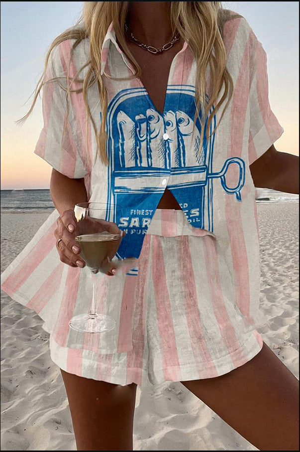 Danaya – Sardine-Print Women’s Linen Short Set