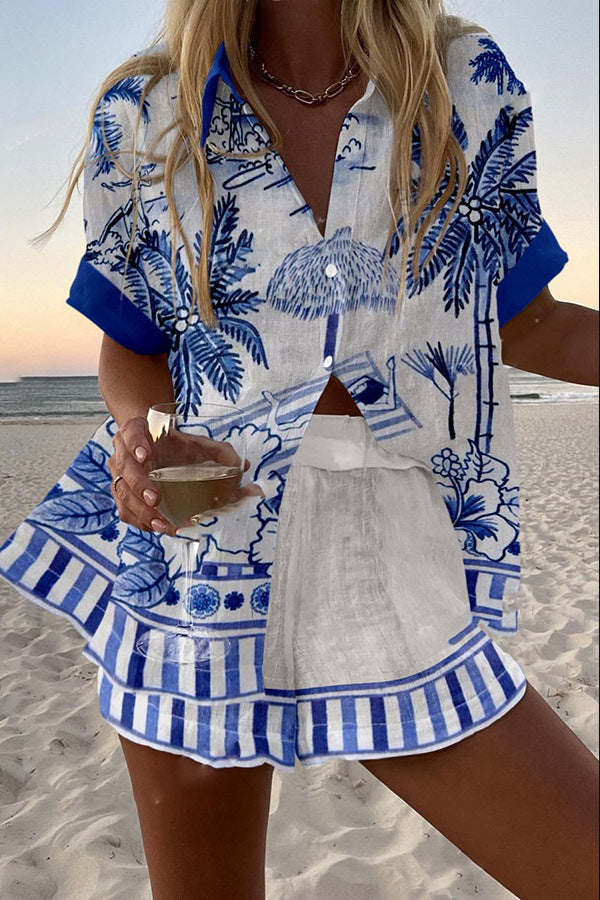 Clarise – Palm Breeze Women’s Linen Short Set