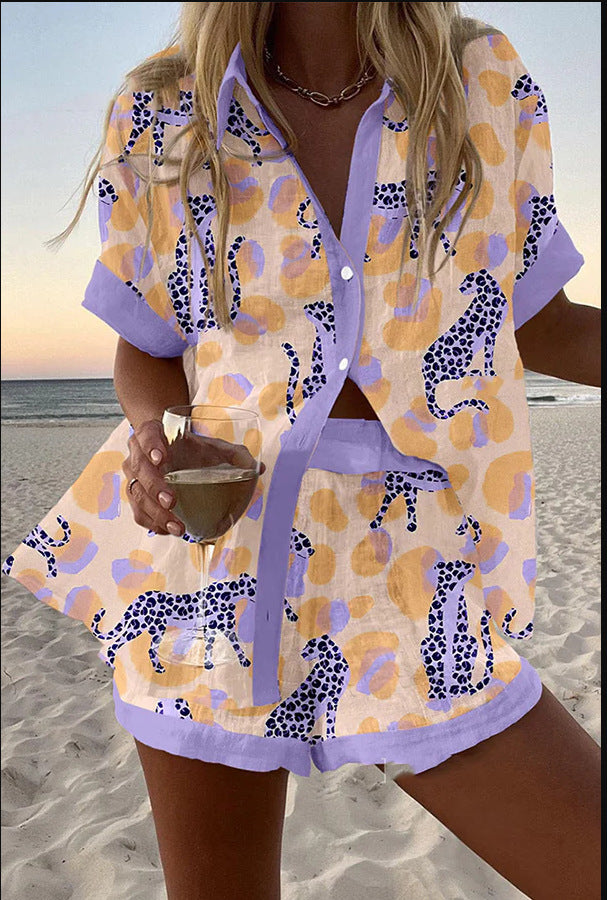 Giulia – Leopard Print Women’s Linen Cropped Set