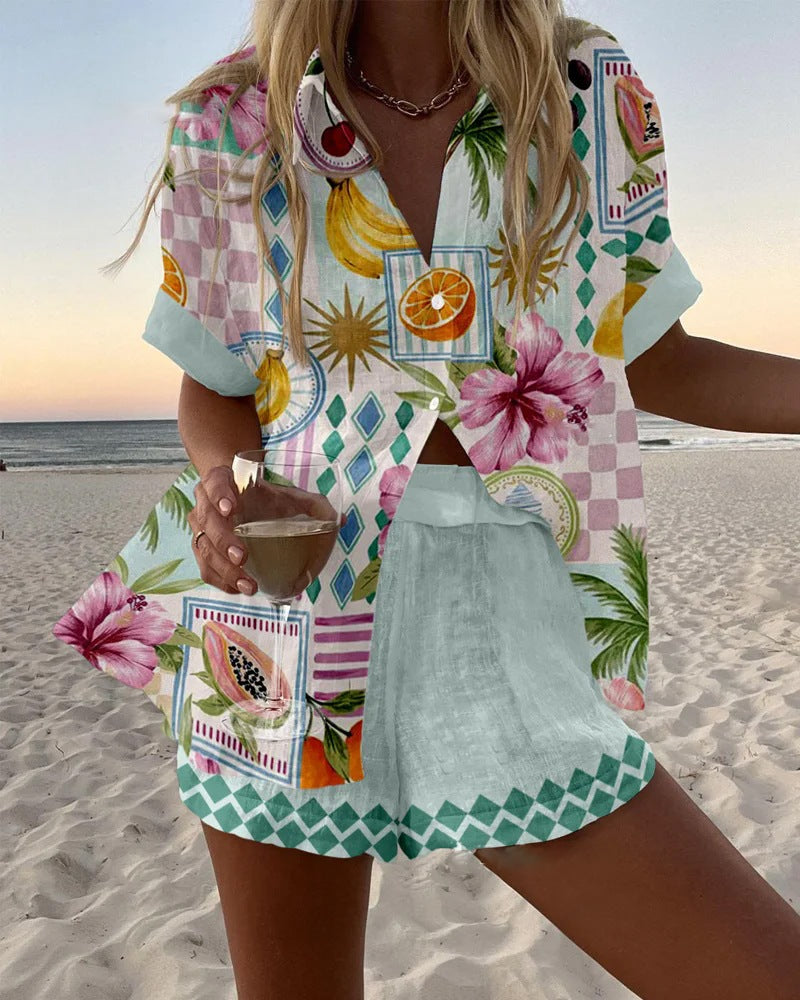 Marivic – Lightweight Women’s Fruit-Print Linen Cropped Set