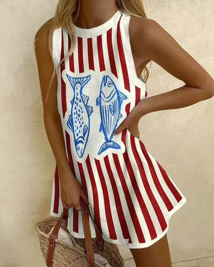 Andrea – Lightweight Women’s Fish Print Mini Dress
