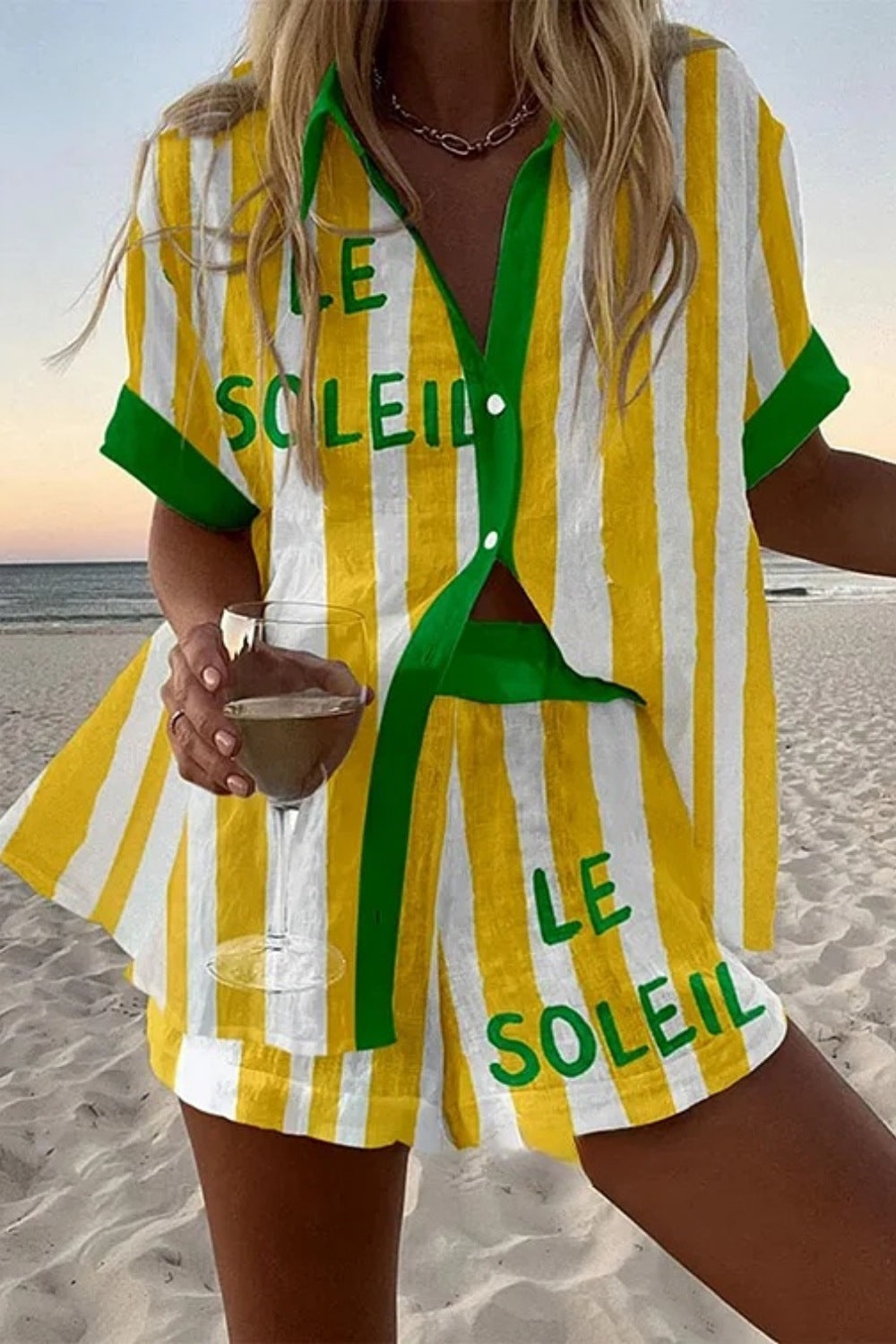 Chiara – Striped Linen Women’s Summer Short Set