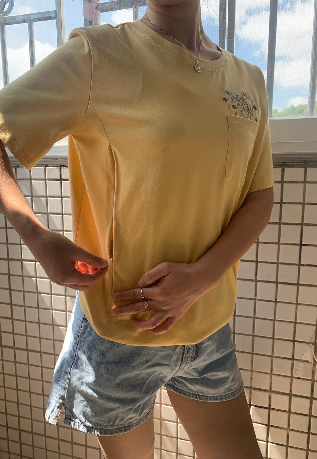 Sofia – Yellow Floral Nursing Tee for Women