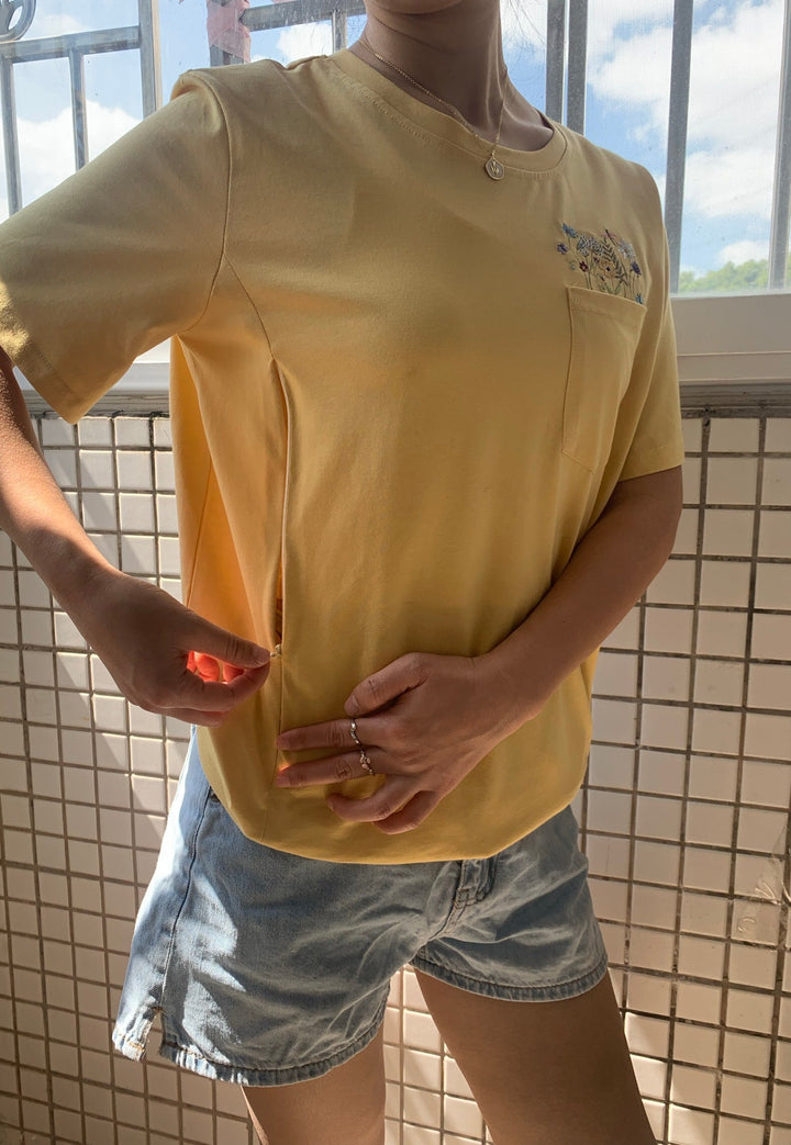Sofia – Yellow Floral Nursing Tee for Women