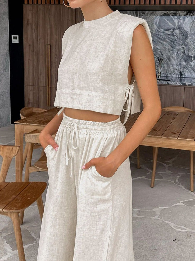 Melodie – Women's Casual Crop Top and Wide Leg Pants Set