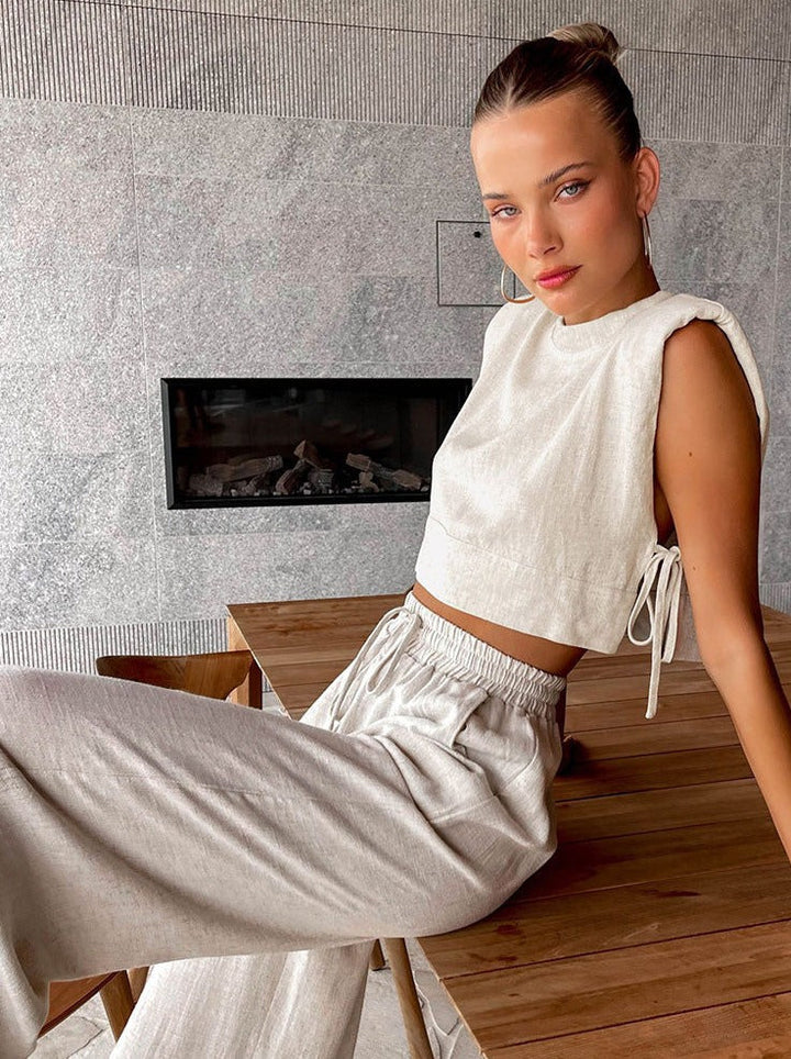 Melodie – Women's Casual Crop Top and Wide Leg Pants Set