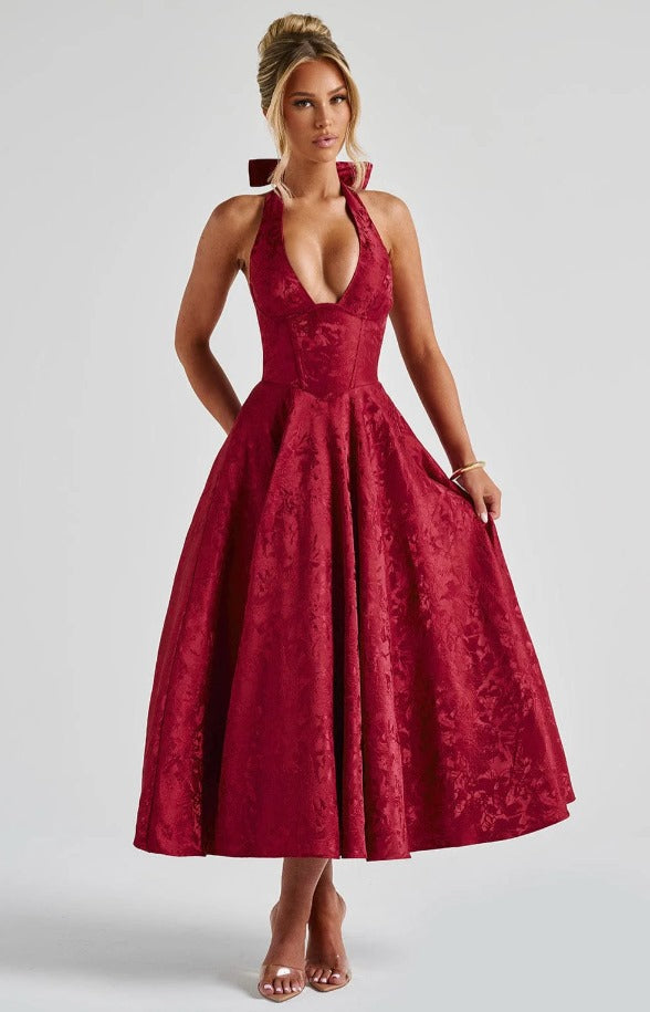 Kiara – Women’s Floral Jacquard Tulle Midi Dress