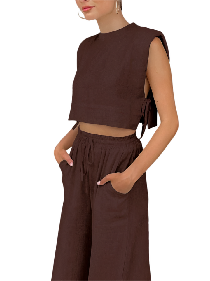 Melodie – Women's Casual Crop Top and Wide Leg Pants Set