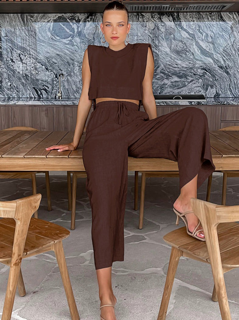 Melodie – Women's Casual Crop Top and Wide Leg Pants Set