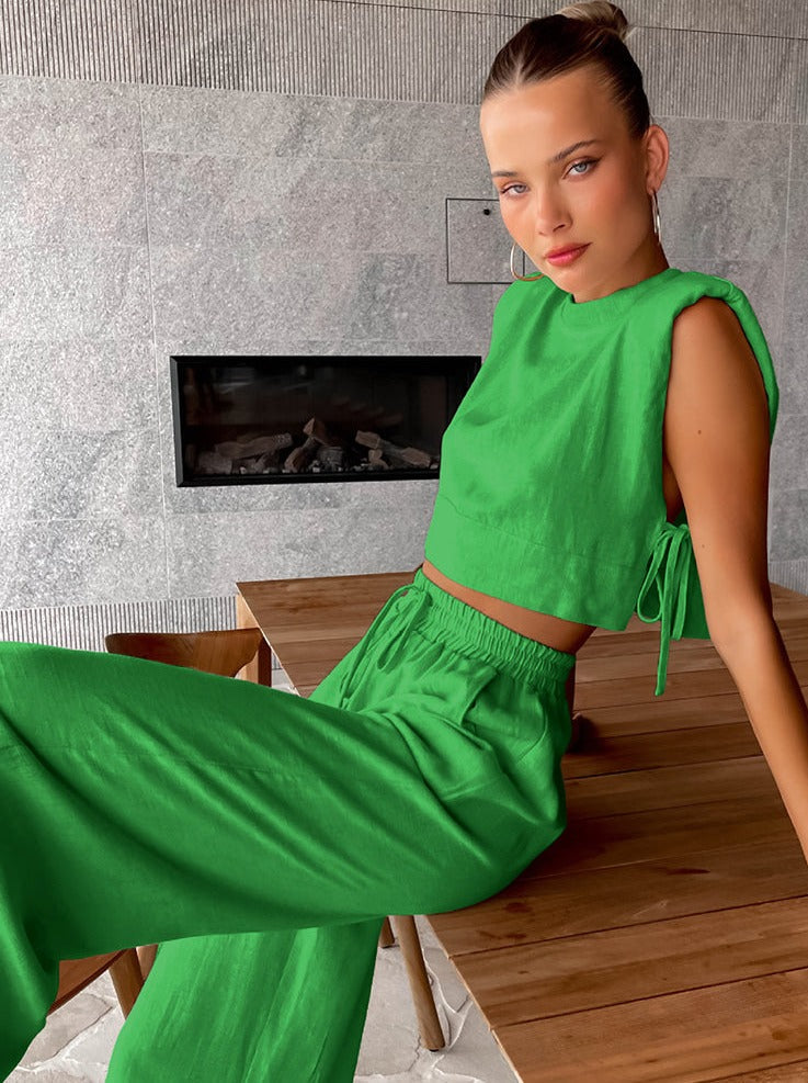 Melodie – Women's Casual Crop Top and Wide Leg Pants Set