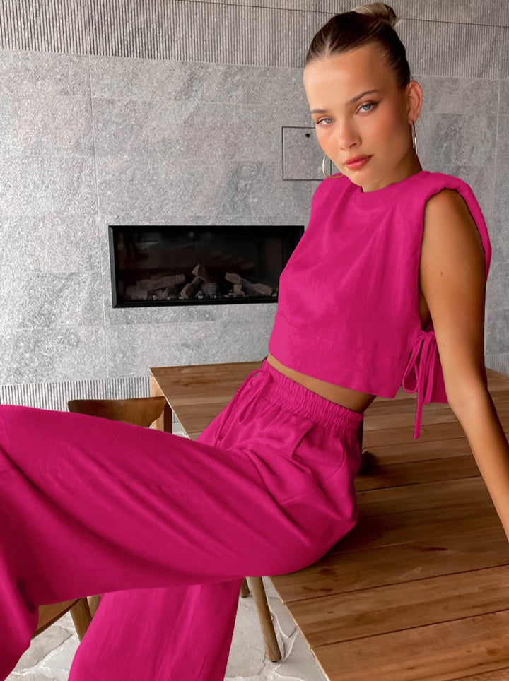 Melodie – Women's Casual Crop Top and Wide Leg Pants Set