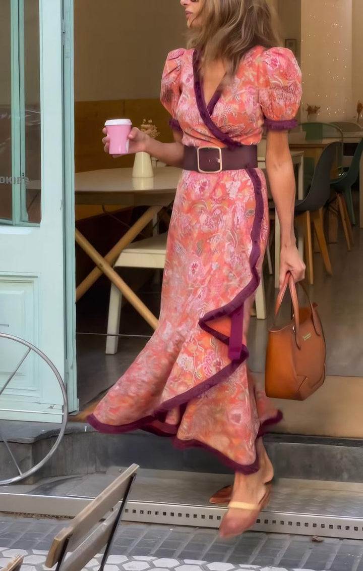Giulia – Elegant Pink Short Sleeve Maxi Dress for Women