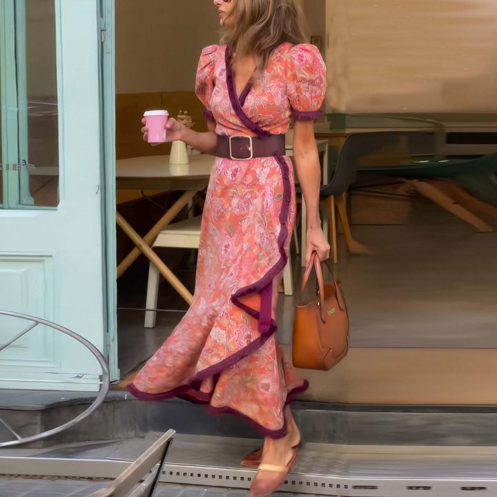Giulia – Elegant Pink Short Sleeve Maxi Dress for Women