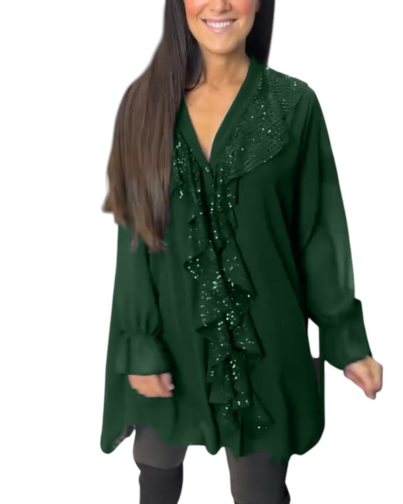 Bella – Sequin-Detail Women’s V-Neck Blouse