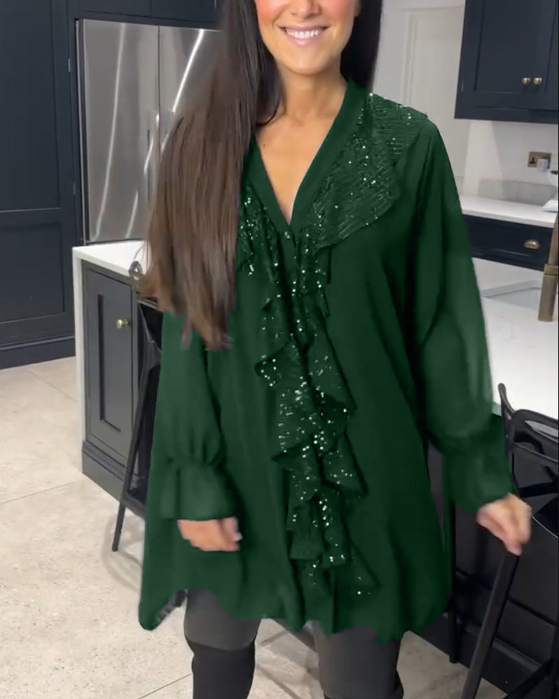 Bella – Sequin-Detail Women’s V-Neck Blouse