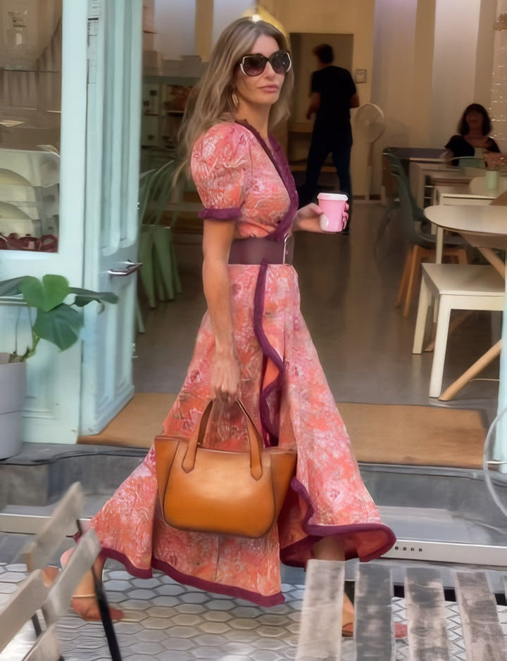 Giulia – Elegant Pink Short Sleeve Maxi Dress for Women