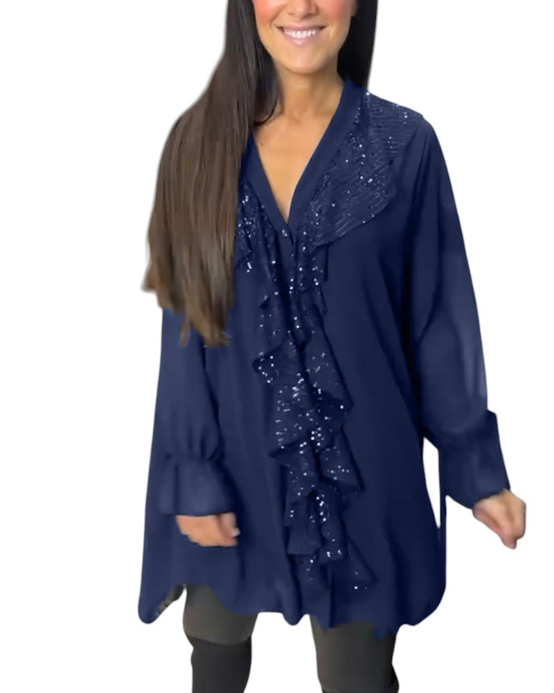 Bella – Sequin-Detail Women’s V-Neck Blouse