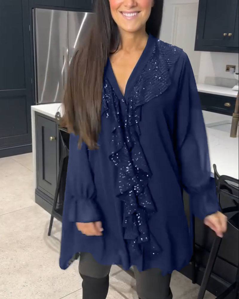 Bella – Sequin-Detail Women’s V-Neck Blouse