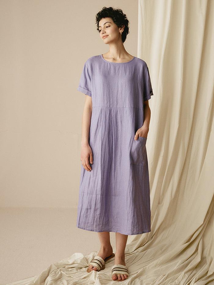 Caroline – Relaxed Fit Women’s Linen Pinstripe Dress