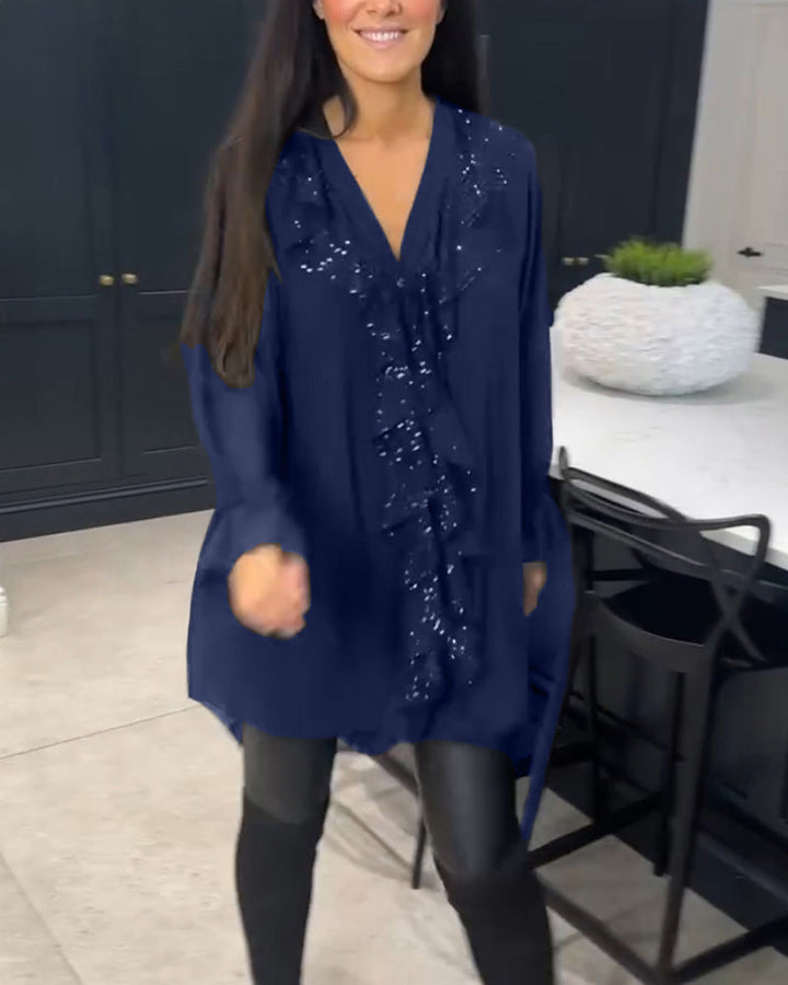 Bella – Sequin-Detail Women’s V-Neck Blouse