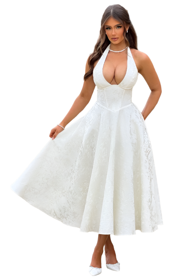 Kiara – Women’s Floral Jacquard Tulle Midi Dress