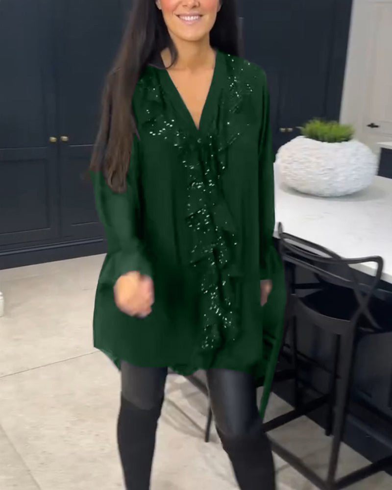 Bella – Sequin-Detail Women’s V-Neck Blouse