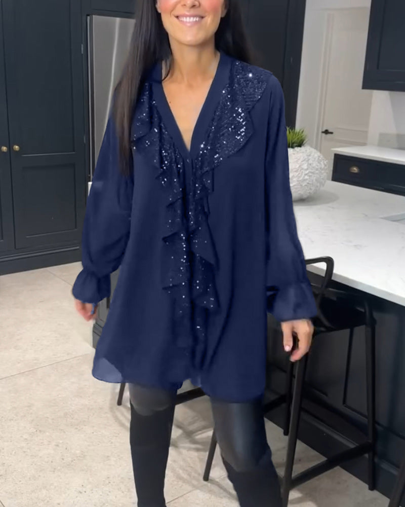 Bella – Sequin-Detail Women’s V-Neck Blouse