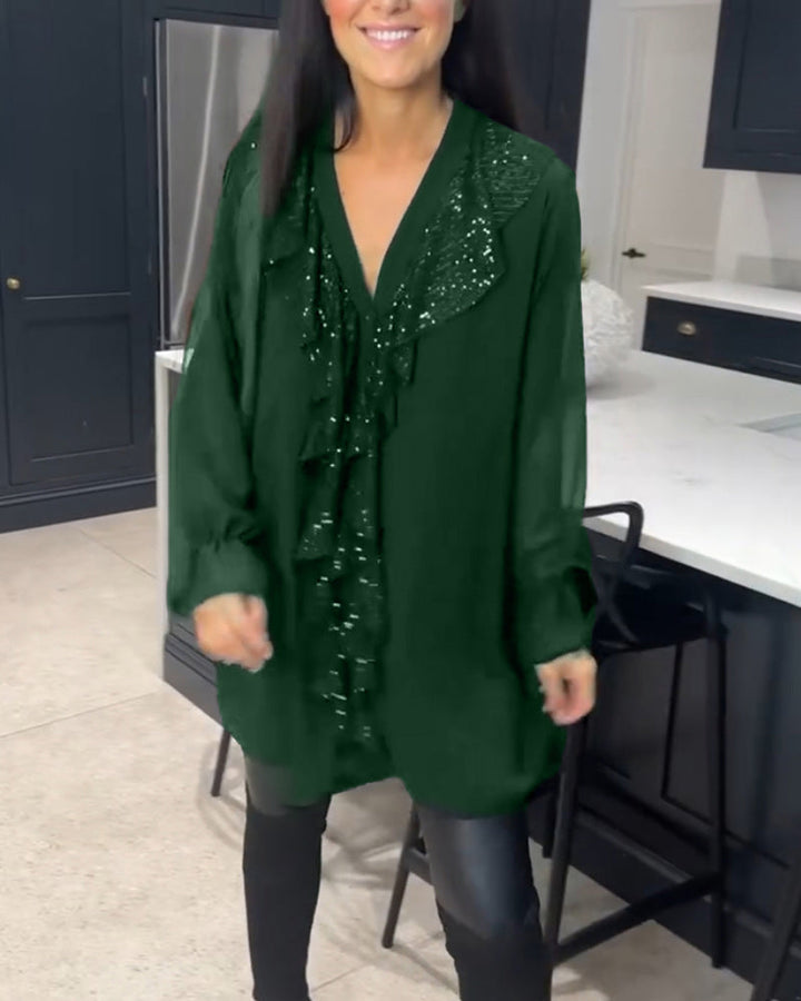 Bella – Sequin-Detail Women’s V-Neck Blouse