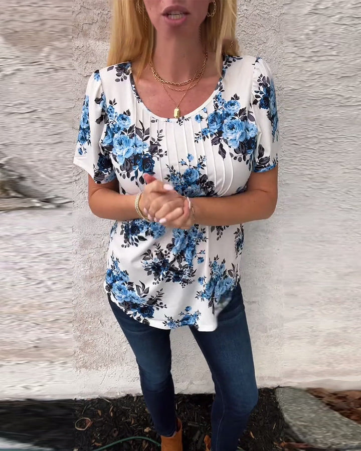 Hannah – Floral Pleated Women’s T-Shirt