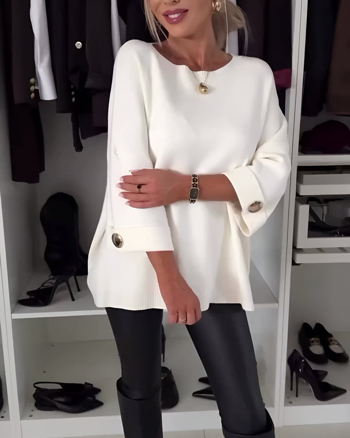 Janella – Relaxed-Fit Women’s Button-Sleeve Sweater
