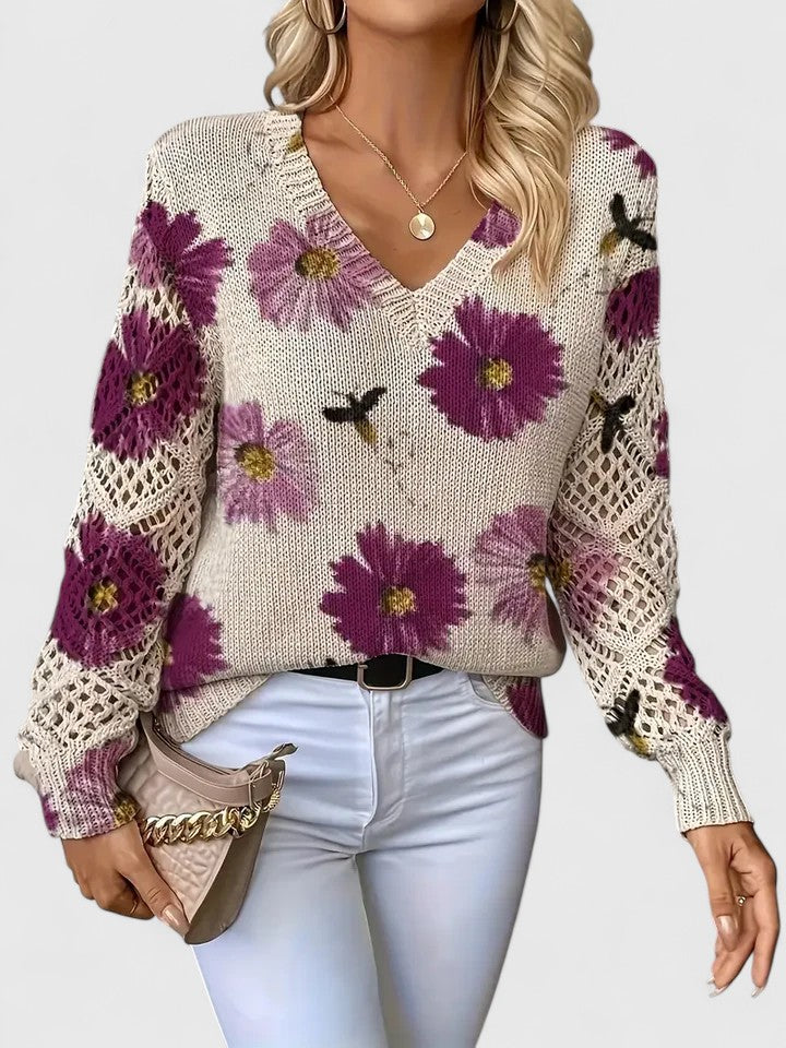 Veya – Floral Pattern Women’s V-Neck Sweater