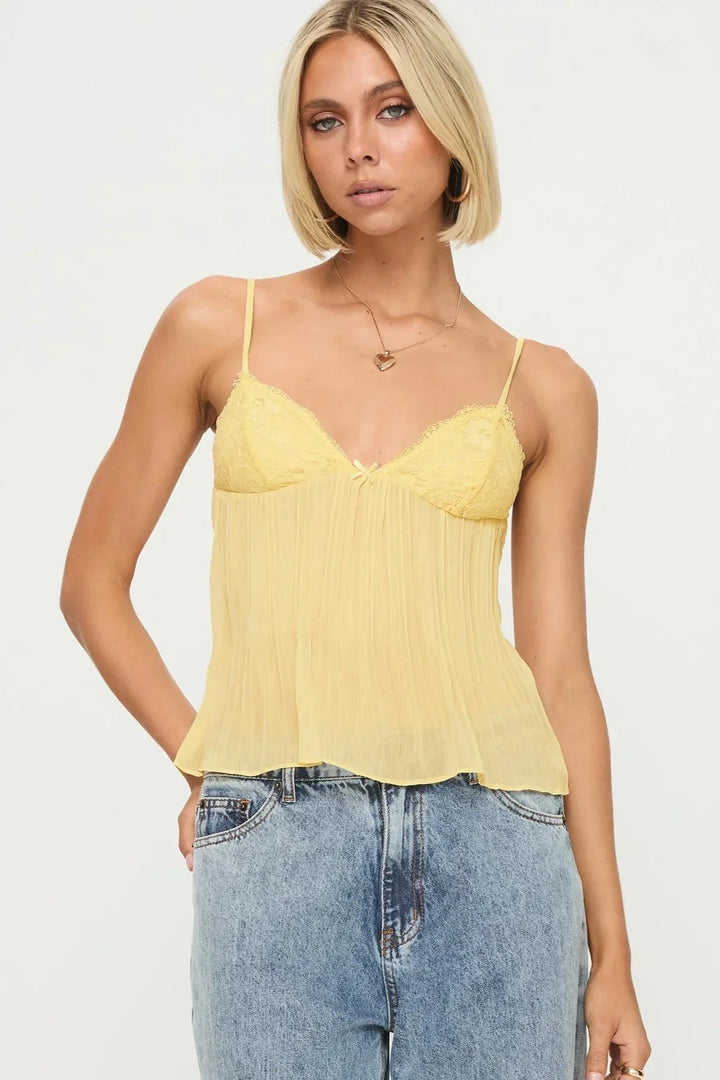 Suzanne – Women's Lace Pleated Spaghetti Strap Top