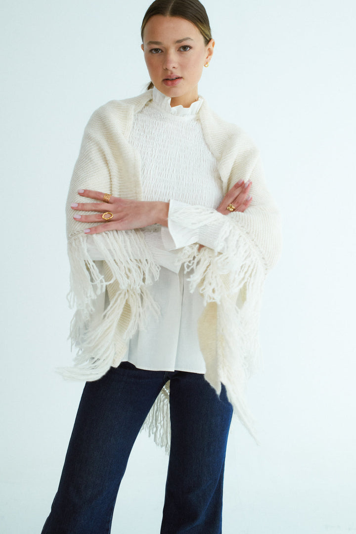 Lucienne – Textured White Women’s Oversized Poncho