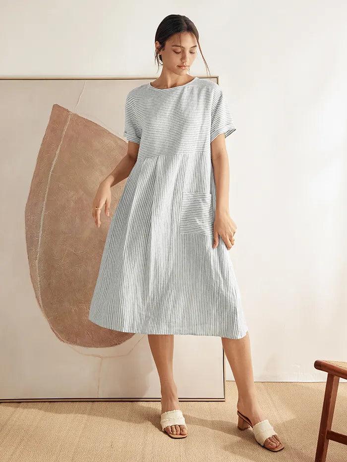 Caroline – Relaxed Fit Women’s Linen Pinstripe Dress