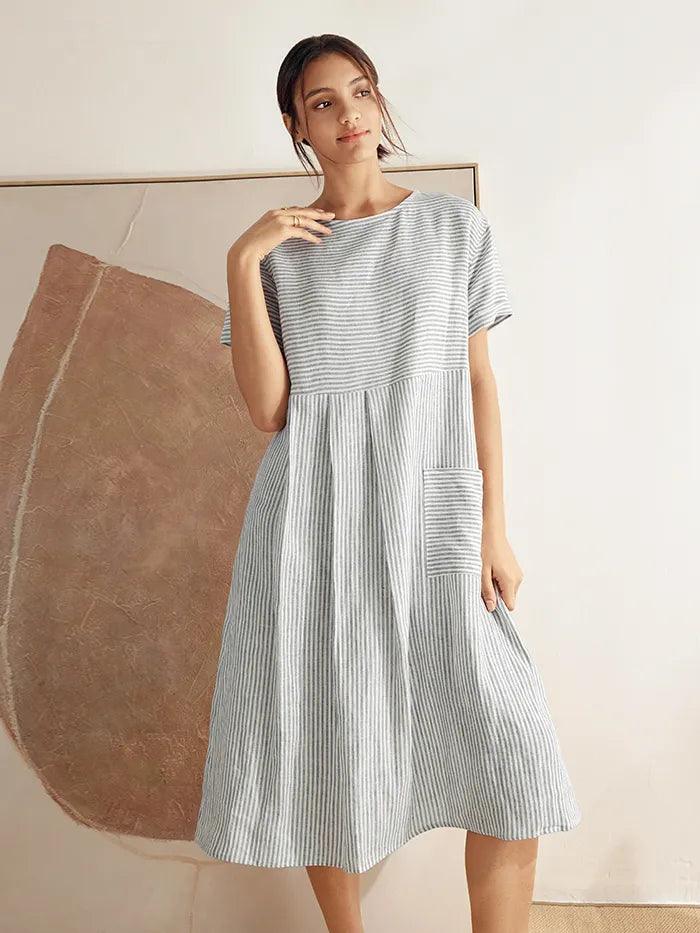 Caroline – Relaxed Fit Women’s Linen Pinstripe Dress