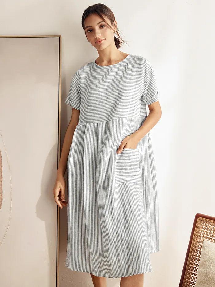 Caroline – Relaxed Fit Women’s Linen Pinstripe Dress