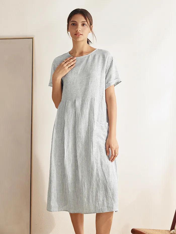 Caroline – Relaxed Fit Women’s Linen Pinstripe Dress