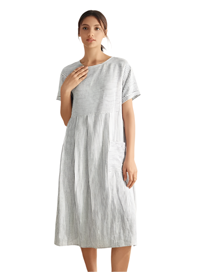 Caroline – Relaxed Fit Women’s Linen Pinstripe Dress