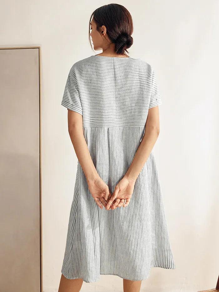 Caroline – Relaxed Fit Women’s Linen Pinstripe Dress