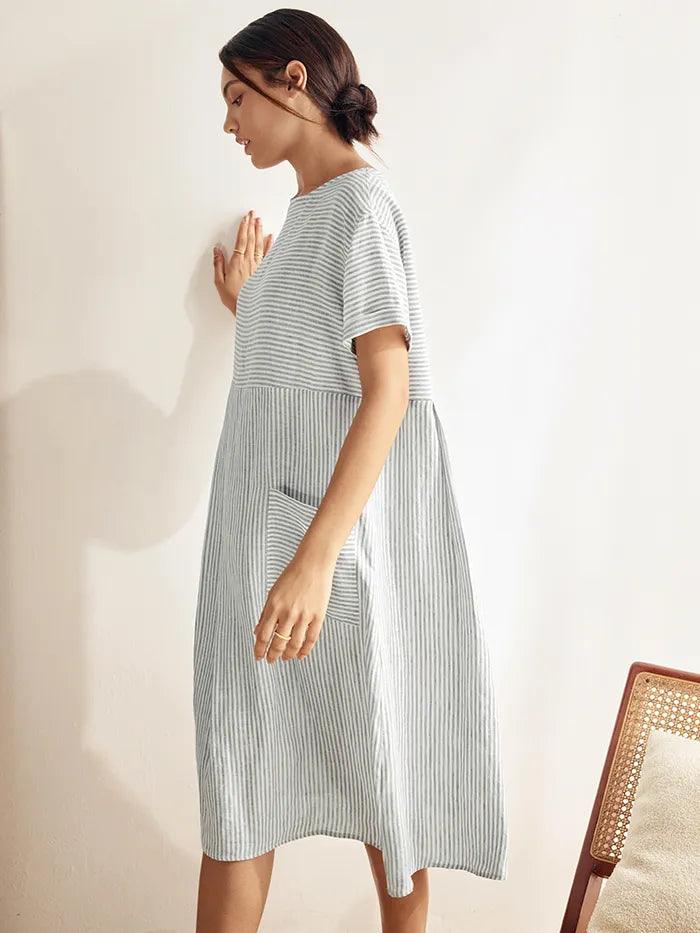 Caroline – Relaxed Fit Women’s Linen Pinstripe Dress