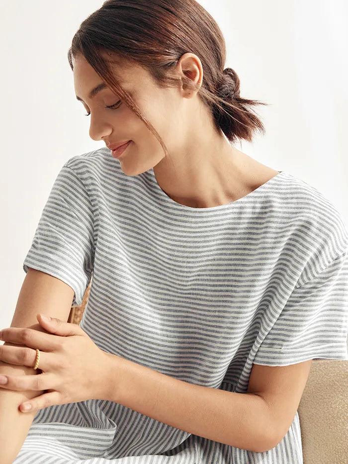Caroline – Relaxed Fit Women’s Linen Pinstripe Dress