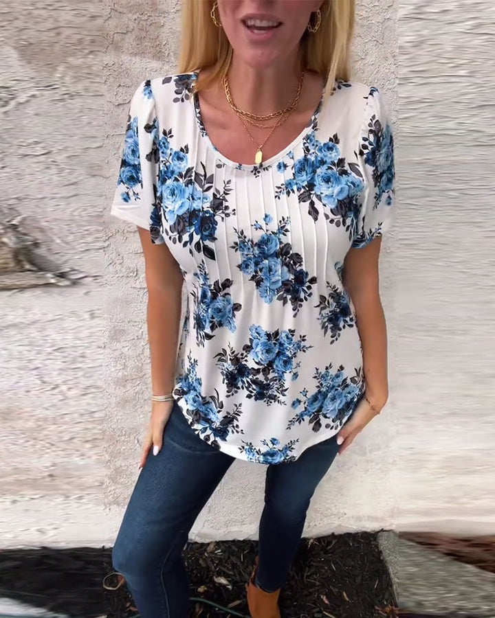 Hannah – Floral Pleated Women’s T-Shirt