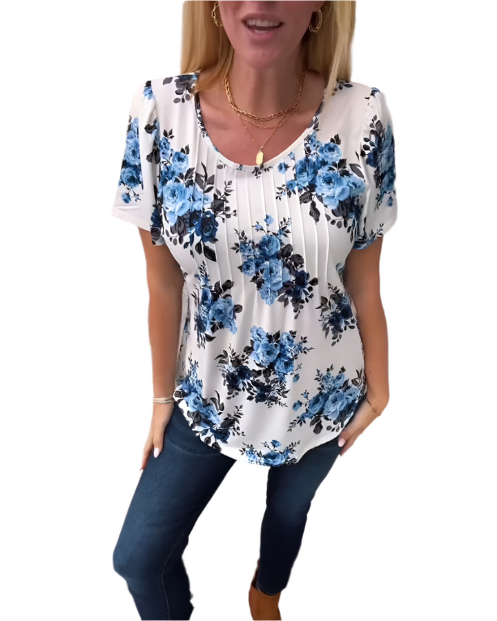 Hannah – Floral Pleated Women’s T-Shirt