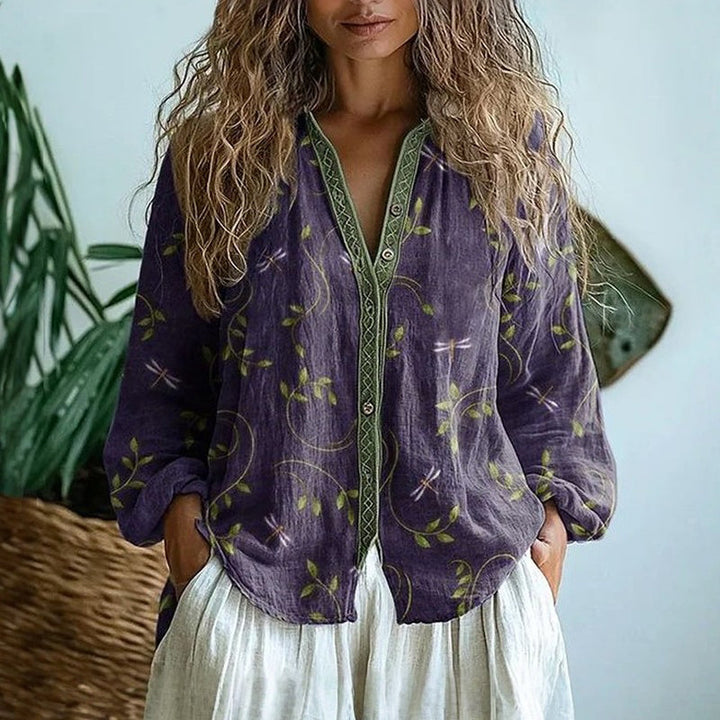 Céline – Retro-Inspired Women’s Leaf Print Blouse
