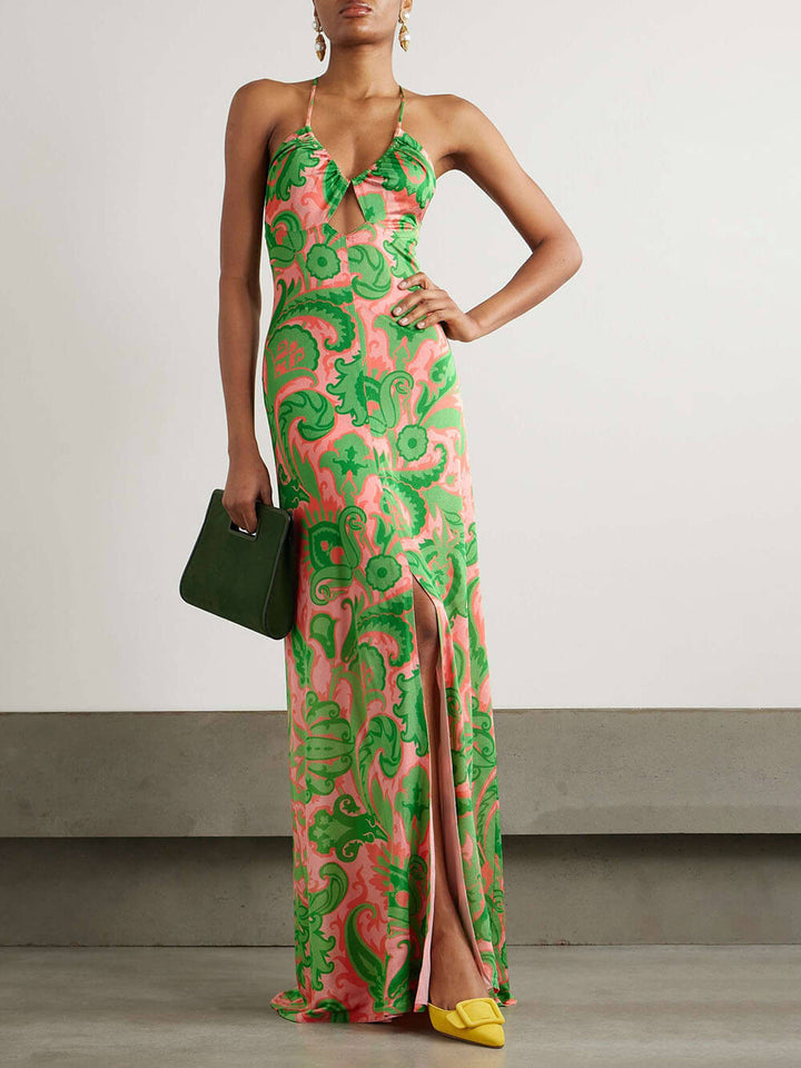 Serafina – Printed Satin Women’s Cutout Maxi Dress