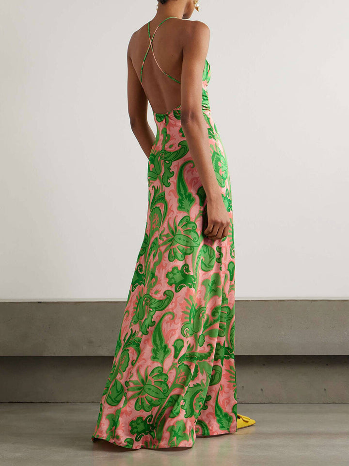 Serafina – Printed Satin Women’s Cutout Maxi Dress
