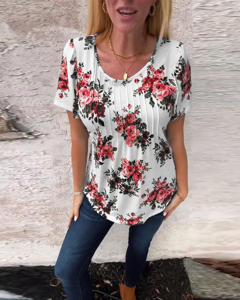 Hannah – Floral Pleated Women’s T-Shirt