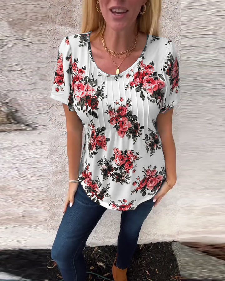 Hannah – Floral Pleated Women’s T-Shirt
