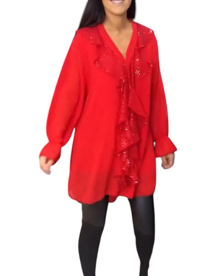 Bella – Sequin-Detail Women’s V-Neck Blouse