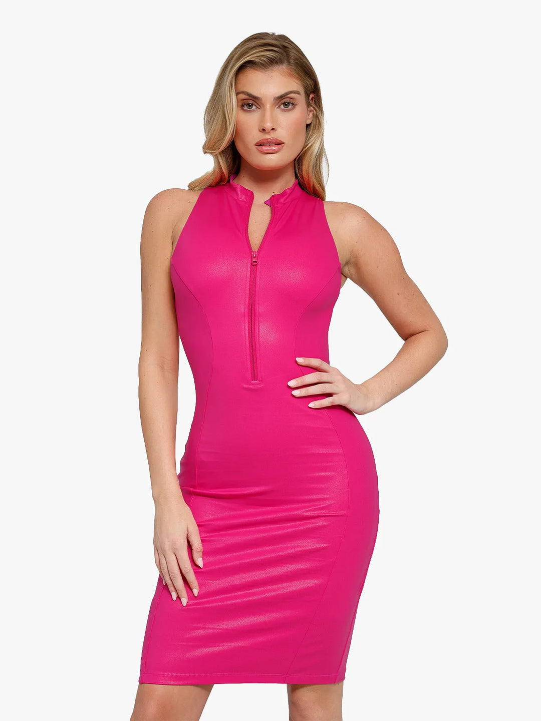 Giuliana – Faux Leather Sculpting Zip Midi Dress for Women